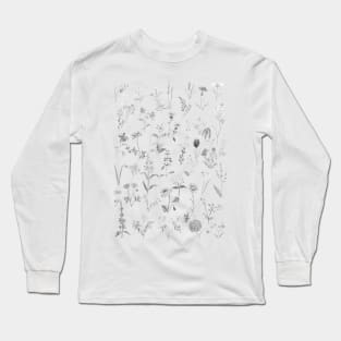countryside wildflowers black and white Long Sleeve T-Shirt